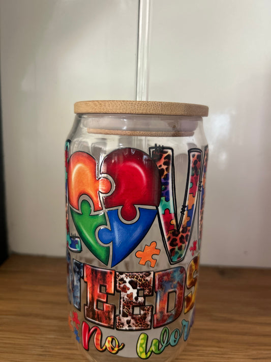 Autism awareness glass tumbler