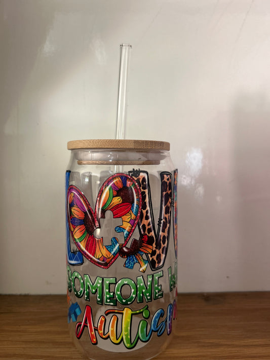 Autism awareness glass tumbler
